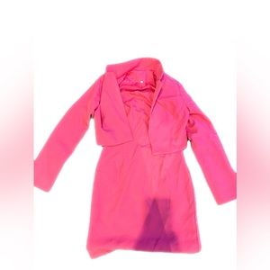 Hot pink body con dress with matching jacket